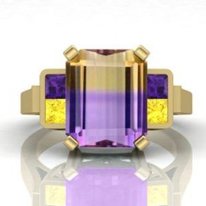 Natural Ametrine, Amethyst and Citrine ring in 10K Yellow Gold